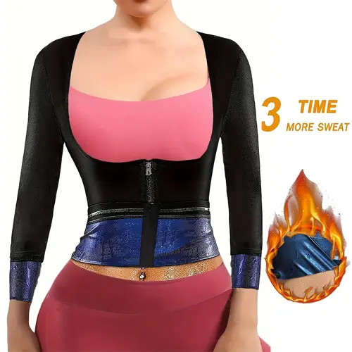 Sauna Suit For Women Sweat Jacket Long Sleeve Body Shaper Fitness Zipper Workout Shirts Waist Trainer Plus Size Shapewear Activewear