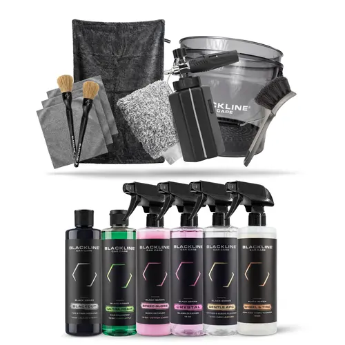 BLACKLINE Blackout Car Detailing Bundles Kit - Complete Set with Foam Cannon, Ultra Foam, Towels, Brushes, Wheel Cleaner, Tire Dressing, and More for Automotive Washing & Maintenance