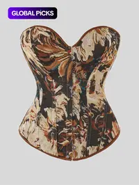 Women's Floral Print Shapewear Tops, Fashionable Lace Up Closure Corset, Tummy Control Shaper for Women