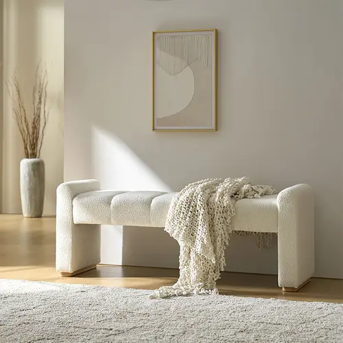 Hulala Jonas Contemporary Mudroom Bench with Unique Piano Key Accents, Sturdy Rubber Wood Legs, Thick Padded Cushion, Modern Design & Entryway Fit, Footstool