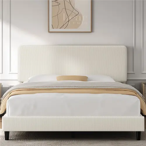 Yaheetech Bed Frames with Adjustable Headboard, Chenille Fabric Upholstered Headboard/Platform Bed, No Box Spring Needed/Wood Slats Support/Easy Assembly,dorm essentials,home decor