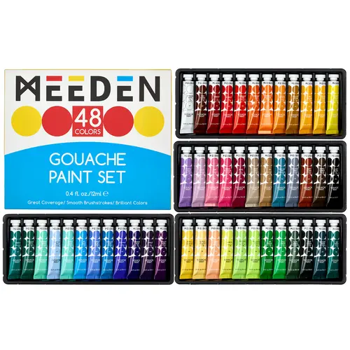 MEEDEN Non-Toxic Gouache Paint Set - 12/24/48 x 12ml/0.4oz Water-Based Gouache Tubes, High Saturation Art Color Set with Rich Pigment & Vivid Shades, Beginner-Friendly Art Supplies for Canvas, Paper