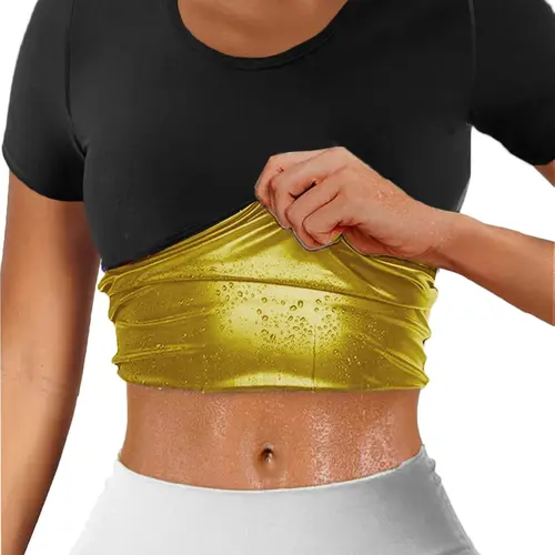 Women's Solid Color Round Neck Short Sleeve Sauna Top, Tight-fitting Sweat-wicking Crew Neck Sports Tee, Fitness Workout Gym Exercise Top for Women(Order One Size Up)