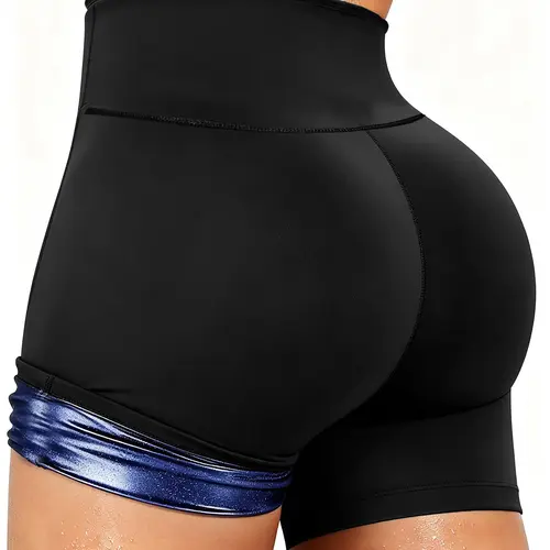 Women's Solid High Waist Sauna Shorts, Breathable Comfortable Tummy Control Hip Lift Sauna Shorts, Ladies Sportswear for Indoor Outdoor Wear(Order One Size Up)