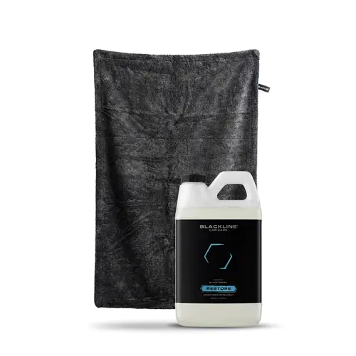 BLACKLINE Aqua Car Drying Towel Care Bundle - 70/30 Microfiber Blend Twisted Loop Towel, Restore Detergent for Streak-Free Results, Soft Feel, Ultra-Absorbent Faster Drying, 70/30 Microfiber Blend Feels Soft