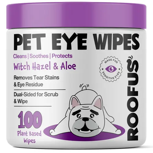 Roofus The Dog Natural Grooming Wipes - Witch Hazel, Aloe - 100ct Pet Eye Care Supplies