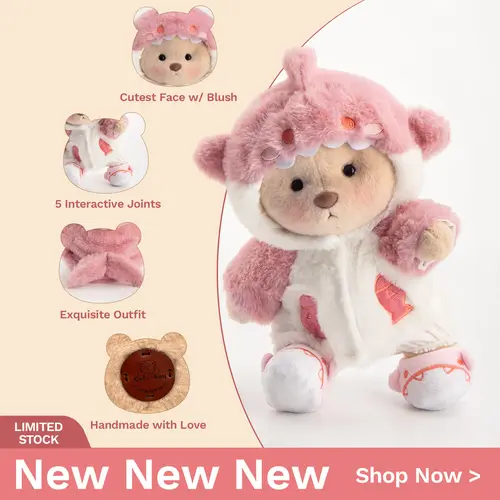 Getahug Fluffy Bear Handmade Jointed Polyester Plush Toy - Cute and Cuddly Hug Me Plushies, Weighted Kids Toys, GF Gift, Holiday & Valentine's Day Present, Interactive Realistic Bunny