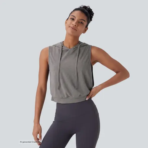 Halara Hooded Drawstring Sleeveless Cropped Running Tank Top #BackToSchool