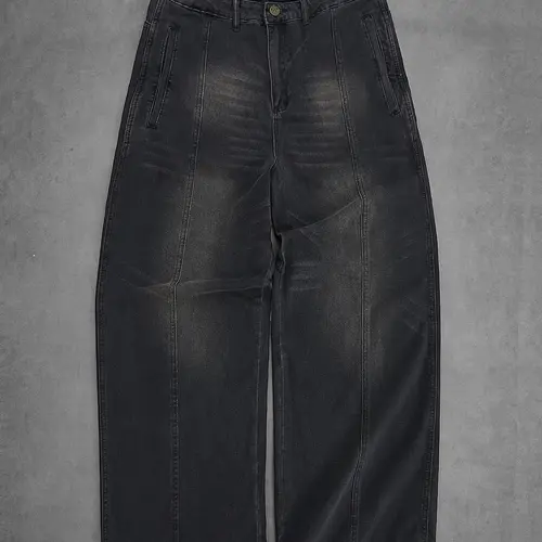 Spring To Summer Zipper Fly Wide Leg Jeans High Waist Loose Denim Long Pants with Pocket