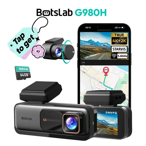 Botslab 4K Dash Cam Front & Rear 170° Ultra Wide with ADAS Night Vision 24/7 Parking IMX415 Sensor WDR 64GB SD Card 5G WiFi GPS Loop Recording Automotive Dvr Camera Video Dashcam, Night License Read
