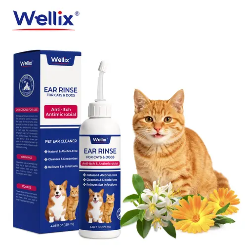 Wellix 120ml Dog & Cat Ear Cleaner - Anti-Itch Ear Care, Cleanses & Deodorizes - Non-Irritating Infection Treatment, Wax/Powder Removal, Inflammation Soothing Drops,#sohochic