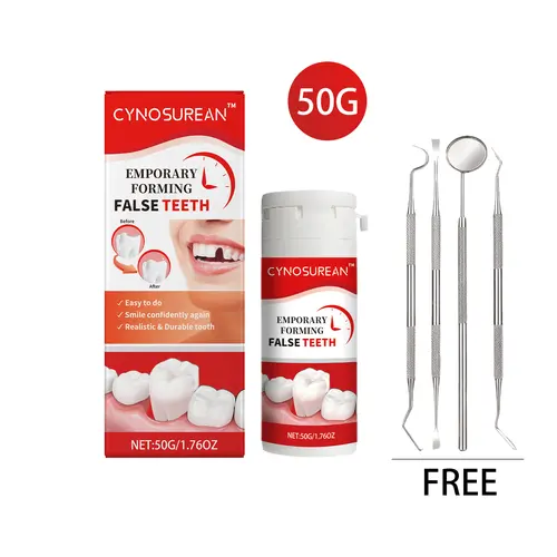 Solid Dental Adhesive for Adults - Secures Dental Implants, Repairs False Teeth, Fills Decay & Temporary Gaps, Brightens - 24-Month Shelf Life, 1-Piece Denture Care Solution, One Piece, Brightening