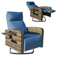 【Summervibes】ZZWHOM Rattan Reclining  Outdoor Patio Chair with Side Table – 1/2 PCS Set,  PE Wicker Chair with Reclining Back,  All-Weather Resin Wicker Chair for Balcony Backyard Poolside