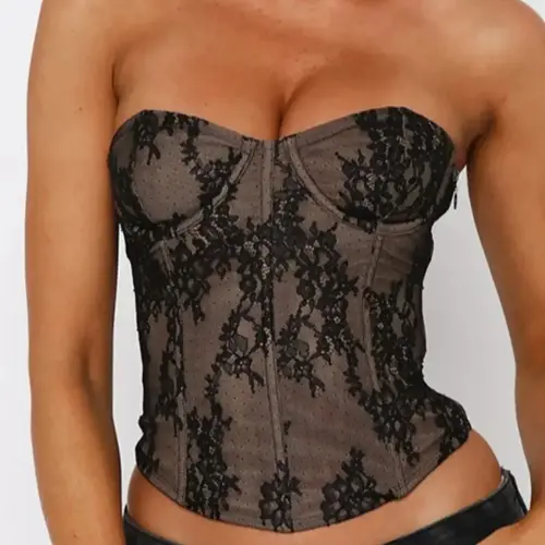 Women's Lace Spliced Sleeveless Strapless Corset Tube Top, Sexy Floral Backless Cropped Short Top, Streetwear Summer Women's Clothing Summer Tops Trendy