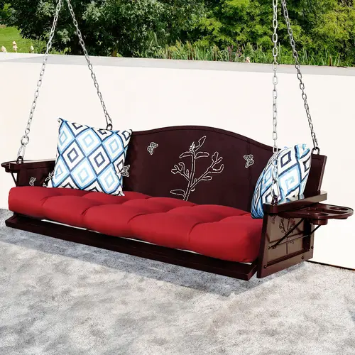 3-Seat Metal Hanging Porch Swing – Outdoor Patio Bench with Comfortable Cushions and Sturdy Frame – Perfect for Relaxing and Enjoying Your Garden or Porch,home decor,camping essentials