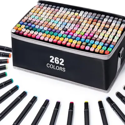 KIDGENIUS 262/168/120 Kid-Safe Non-Toxic Alcohol Art Markers Set - Dual-Tip, No-Bleed, Quick-Dry - Works on Wood, Rock, Canvas, Glass - School Supplies, Acrylic Markers, Stationery - Thanksgiving/Birthday Gift for Kids’ Art Creation & Early Enlightenment