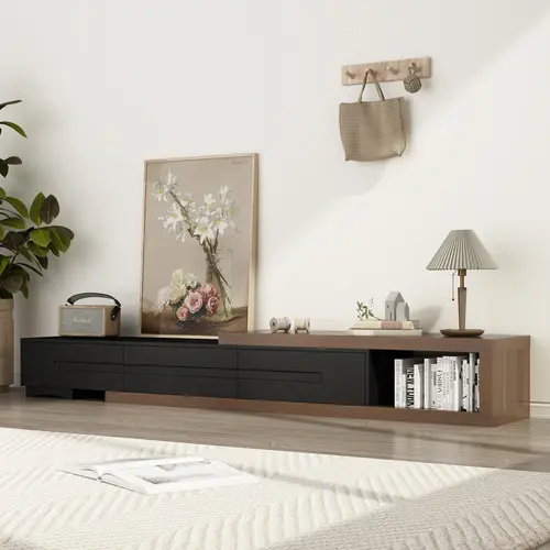 Extendable TV Stand for TVs up to 120", Wood Reversible Entertainment Center with 3 large Drawers, Extendable TV Media Console for Living Room,Bedroom