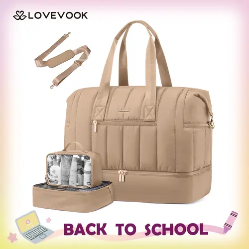 LOVEVOOK Travel Duffle Bag, Puffer Weekender Bags For Women with Shoe Compartment,42L Carry On Duffel Bags For Airplanes,Hospital Bag for Labor and Delivery,Overnight Bag With Toiletry Bag,2Pcs Set,TikTokShopSpringStatements