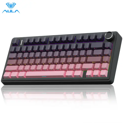 AULA F75 Pro Rechargeable Lighted Mechanical Gaming Keyboard - 75% Layout, Knob Control, Washer Hot-Swappable, Tri-Mode 2.4GHz/USB-C/BT5.0, RGB Illuminated, Pre-Lubricated Reaper Switches, PBT Caps (Gradient Pink), USB C Cable x1, for Gaming Students, Lig