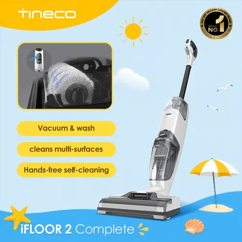 TINECO iFLOOR 2 Cordless Rechargeable Stick Vacuum Cleaner - 2-in-1 Wet-Dry, Dual-Tank, Self-Clean, Touch, Self-Propulsion, Lightweight, Roller Auto Flush, Fast Drying, Stick Form, for Multi-Surface Sticky Messes