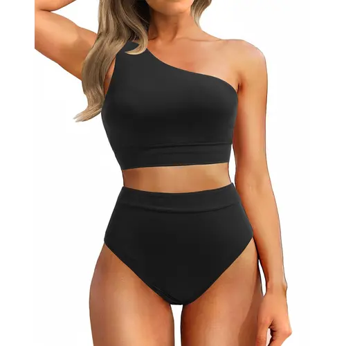 Holipick Women One Shoulder High Waisted Bikini Sets Two Piece Swimsuit Tummy Control Bathing Suit Full Coverage Vacation Swimwear for Women SwimWeek