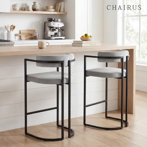 CHAIRUS  26 Inches Velvet Modern Bar Stools Set of 2 Faux Fur Upholstered Bar Chairs with Metal Base Footrest, Kitchen Counter Chairs for Home Bar/Pub/Dining Room/Kitchen Island,,dorm essentials,home decor