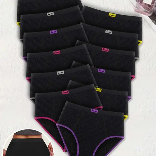 12-Pack MEIYATING Women's Seamless Underwear, Fashion Comfy Underwear, Fashion Colorblock Comfortable Fit Everyday Panties, High-Quality Printed Skin-Friendly Triangle Briefs