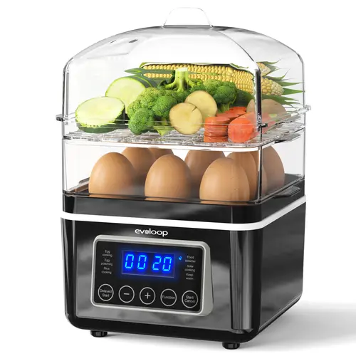 EVOLOOP 2-Tier Electric Food Steamer - 4 QT Digital Household Appliances with BPA-Free Stackable Baskets, Rapid Egg Cooker, Auto Shut-Off for Veggies, Rice,home essentials Automatic