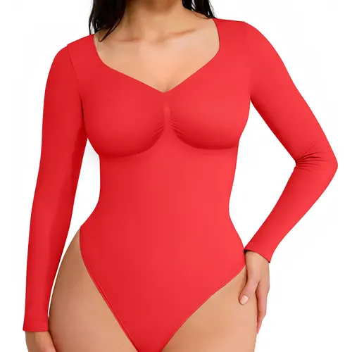FeelinGirl #livestream Long Sleeve Thong Bodysuit  for Tummy Control Womenswear Seamless