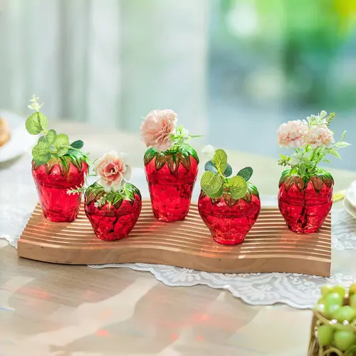 Cute Glass Strawberry Vase Set, Unique Home Decor Accessory for Flower Display & Plant Propagation, Stylish Decoration for Home Kitchen, Ideal Housewarming Gift