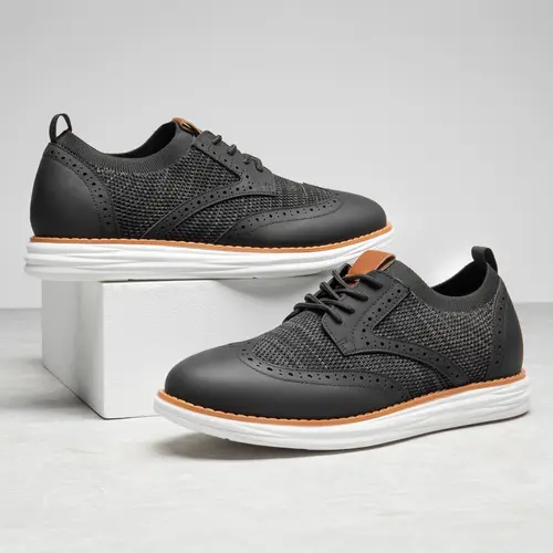 【BRUNO MARC Anniversary】 Men's Knit Wingtip Oxford Shoes - Knit Upper, MD & Grip-Safe Rubber Anti-Slip Soles, Cushioned Cloud-Like EVA Underfoot, Lightweight, Classic Pointed Toe, Arch Support, Closed Fabric Soho Footwear for Business & Office Meetings