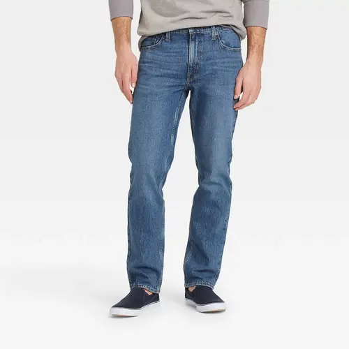 Goodfellow & Co Men's Mid-Rise Straight-Fit Below-Knee Jeans, Midweight Menswear with Polyester Blend, Polo-Style Inspired Design, Belt Loops, Zipper Closure