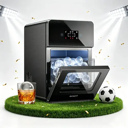 ecozy 2" Ice Ball Maker Countertop, Clear Sphere Ice Maker Machine with CrystalFlux Technology, 4 pcs in 40 Mins, 144 pcs/Day, Enhanced Insulation, Auto Water Supply, Self-Cleaning for Whiskey, Every Games