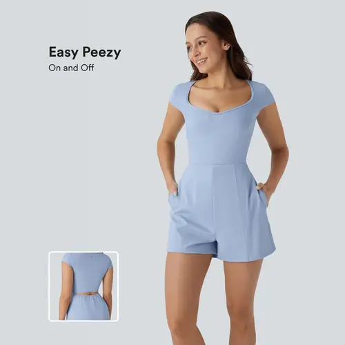 Halara SoftlyZero™ Airy U Neck Cap Sleeve Pocket InstantCool Yoga Romper-Easy Peezy #BackToSchool