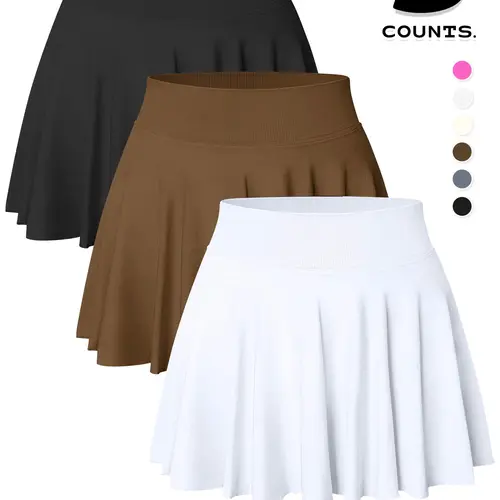 Women's 2 in 1 Solid Color Skort, Casual Comfy Elastic Waist Skort for Daily Wear, Tennis Attire, Ladies Bottoms for All Seasons, Casual Sporty Skort, Athletic Skorts, Sporty Breathable Skorts, Sports Skorts