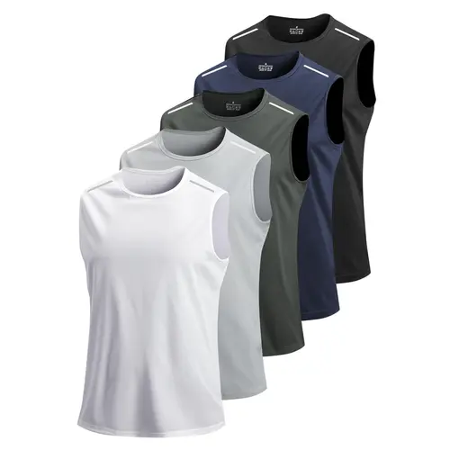 Men's Solid Color Sleeveless Tee, Regular Fit Sporty Round Neck Top, Men's Top for Gym Workout Running, Sleeveless Sports Vest, Athletic Workout Clothing, Sleeveless Activewear, Workout Apparel, Activewear Clothes