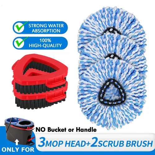 Lydia's Deal 3-Pack O-Cedar Rinse Clean 2 Tank Spin Mop Refills Bundle - Microfiber Heads, Scrub Brush, Hardwood Floor Mop Compatible, Cleaning Supplies, Microfiber Towel (No Bucket or Handle)