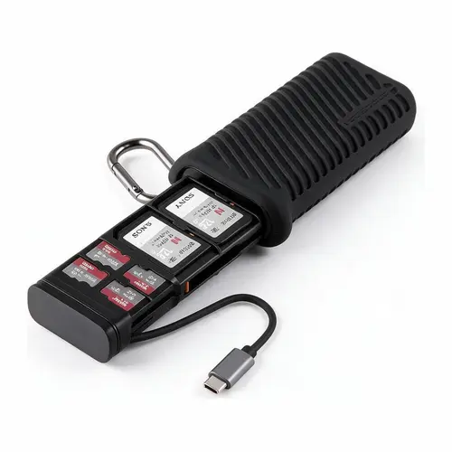 PGYTECH CreateMate High-Speed USB 3.1 Type-C Computer Memory Card Reader & Organizer Case with Logo Sticker, Reads UHS-II & SDXC Cards, Silica Gel Buffer, ABS-Aluminum Alloy Build, for Android, Linux, Cameras, SD & MicroSD Storage, Computer Memory Card Re