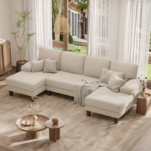 U-Shaped Sectional Sofa Couch for Living Room, Modern Modular Sofa with Double Chaise, Classic Lounge Couch Sleeper for Apartment, Office Solid Wood Frame sectional couch,dorm essentials,home decor