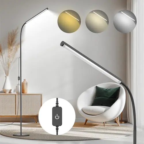 KEXU 15W Bright Corded Floor Lamp, 3700K-7000K Colors, Dimmable Gooseneck Angled Floor Lamp for Bedroom Reading Eye Protection, Modern Adjustable Lights for Bedroom, Adjustable Floor Lamps, Modern Mood Lighting, Home Decor, Ambient Lighting