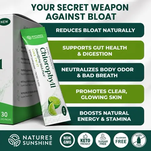 Nature's Sunshine Chlorophyll Stick Packs: Lime Twist. Your Daily Detox- Reduce Bloating, Control Odor, Boost Energy, Clear Skin, Support Digestion Supplement Healthy