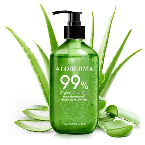 Aloderma Aloe Vera Gel - 17.6oz Large Value Pump Bottle, 99% Organic Aloe Made Within 12 Hours of Harvest, Lightweight Non-Sticky for After Sun Care, Eczema Relief, Plump Skin, Face & Hair