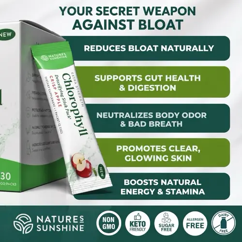 Nature's Sunshine Chlorophyll Stick Packs: Crisp Apple. Gut Health Hero- Detox, Reduce Bloat, Clear Skin, Support Digestion, Boost Energy Healthcare Sustainably Sourced
