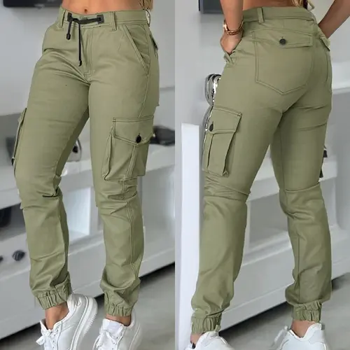 CHICME Women's High Waist Cargo Jogger Pants – Tapered Cuffed Cargo Pants with Pockets, Drawstring Elastic Waist, Casual Streetwear Lightweight Utility Pants