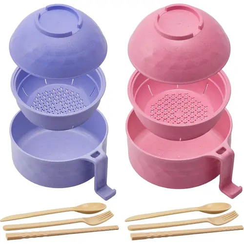 Ramen Bowl Set, 2 Sets Including Bowl & Lid & Spoon & Chopsticks & Fork, Portable Tableware Set, Dinnerware Set for Home Office Dormitory, Tableware Kit, Dinnerware Service Set, Ramen Noodle Tableware