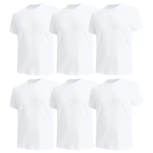 BAMBOO COOL Men's Classic Round Neck Undershirts 6-Pack, Soft Performance Fabric Menswear Tops, Tagless, Moisture-Wicking, Breathable, Short Sleeve, Oversized Loose-Fit, Casual Sweatshirt, Plain, XXL, T-Shirt