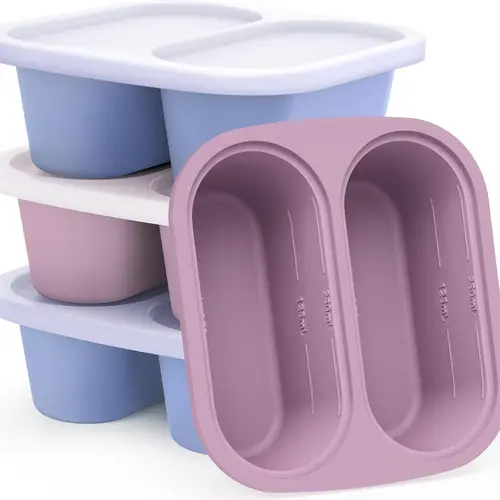 Mossime Silicone Soup Freezer Molds: 1 Cup Silicone Freezer Trays with Lid - 4 Packs Easy Release Soup Freezer Containers - 250ml 125ml Portion Large Cubes for Ice Soup (4, Blue/Purple) Visit the mossime Store