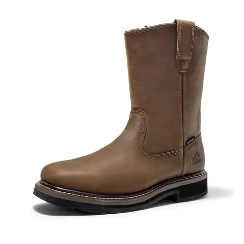 【Back To School】NORTIV 8 Men's Waterproof Leather Pull-on Wellington Work Boots with Steel Toe Cap, Goodyear Welt Construction and Slip Resistant Outsole tiktokshopbacktoschool, Work Safety Shoes, Durable Steel Toe, Leather Upper Feels Premium, Water Resi