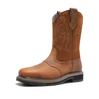 【SummerFinds】NORTIV 8 Men's Steel Toe Leather Work Shoe - Western Square Toe Industrial Footwear with Hazard Protection, Goodyear Welt Construction, Oil-Slip Resistant Outsole, Leather Material Design,summerwins,father'sdaygifts