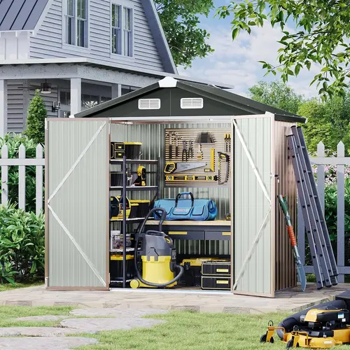 Aoxun 6x4 FT Galvanized Steel Metal Shed Outdoor Storage, 46"l x 71"w x 77"h, with Lockable Sliding-Dutch Doors, Dual Vents for Bike & Tool Storage, Sliding Door, Lockable Doors